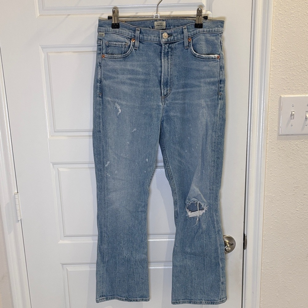 Citizens of Humanity Demy Cropped Flare Jeans Size 28 Light Wash Distressed